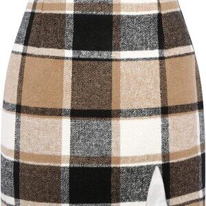 Plaid Mini Skirts for Womens High Waisted Fall Winter Wool Bodycon Pencil Skirts